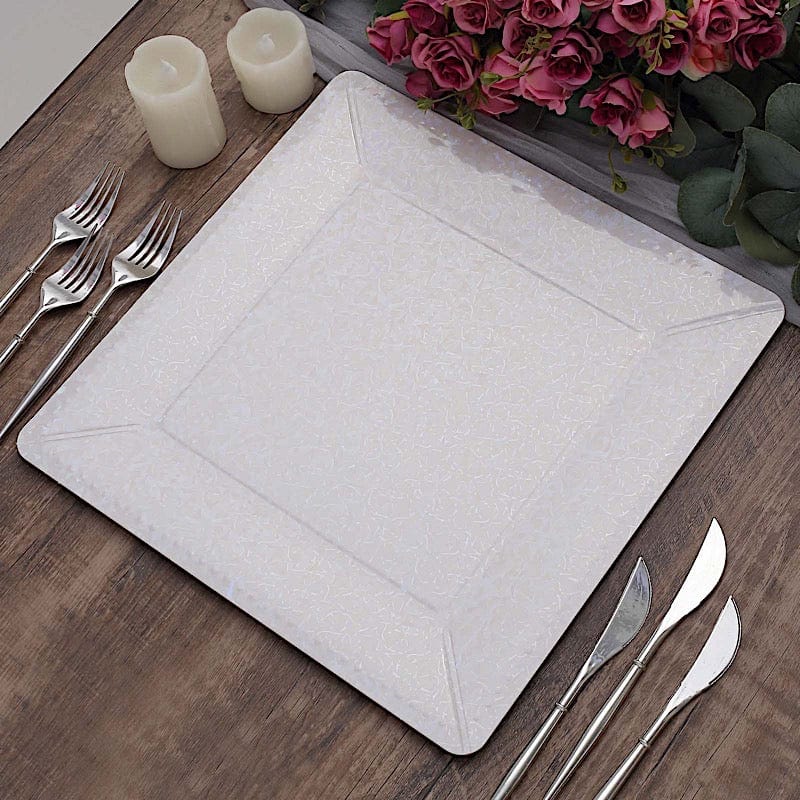 10 Square 13" Disposable Paper Charger Plates with Leathery Textured Design