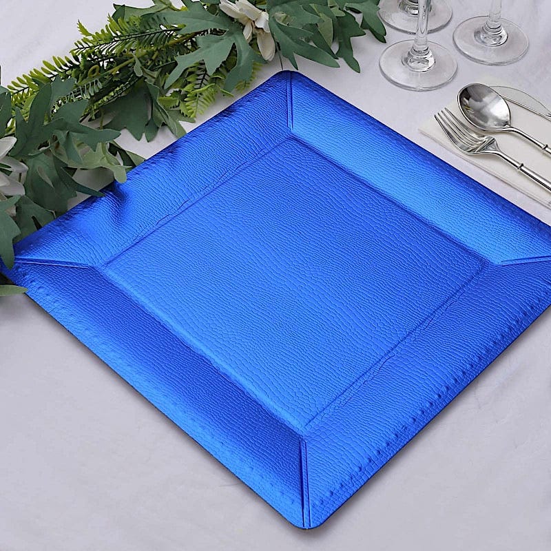 10 Square 13" Disposable Paper Charger Plates with Leathery Textured Design