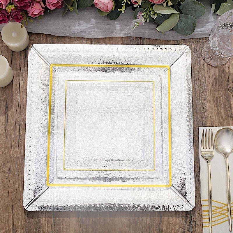 10 Square 13" Disposable Paper Charger Plates with Textured Design