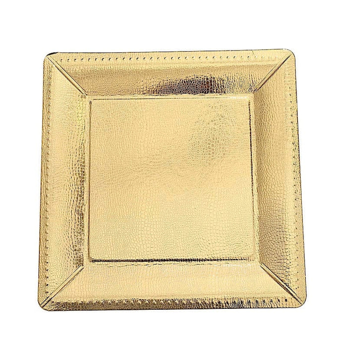 10 Square 13" Disposable Paper Charger Plates with Textured Design DSP_CHRG_S0001_GOLD