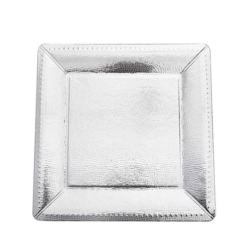 10 Square 13" Disposable Paper Charger Plates with Textured Design DSP_CHRG_S0001_SILV