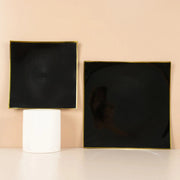 10 Square Concave Plastic Salad and Dinner Plates with Gold Rim - Disposable Tableware