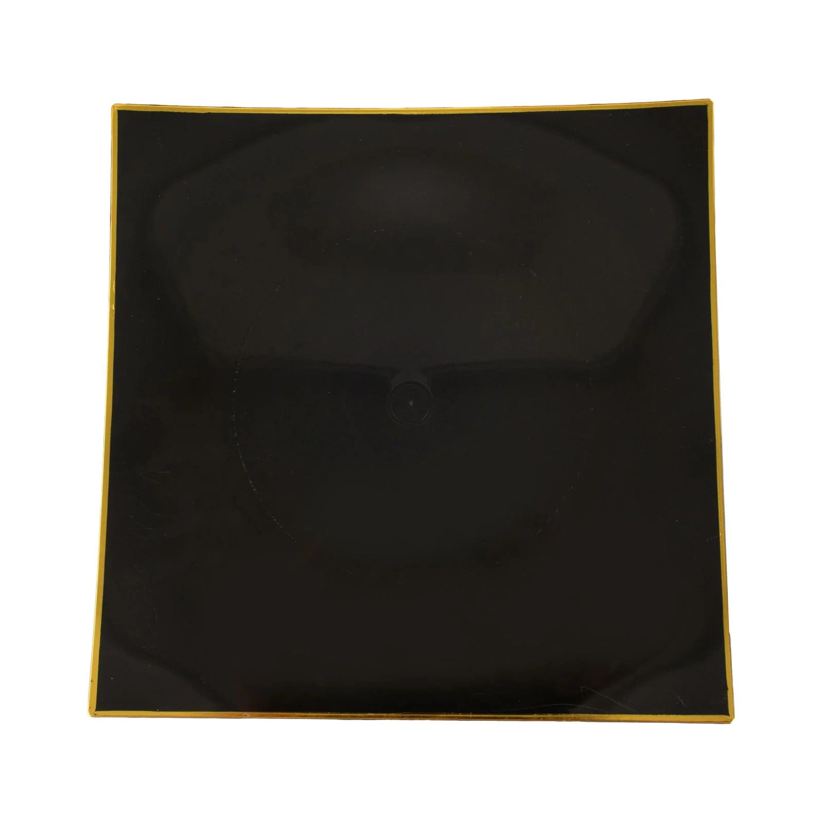 10 Square Concave Plastic Salad and Dinner Plates with Gold Rim - Disposable Tableware