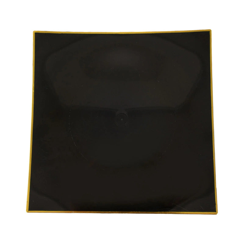 10 Square Concave Plastic Salad and Dinner Plates with Gold Rim - Disposable Tableware