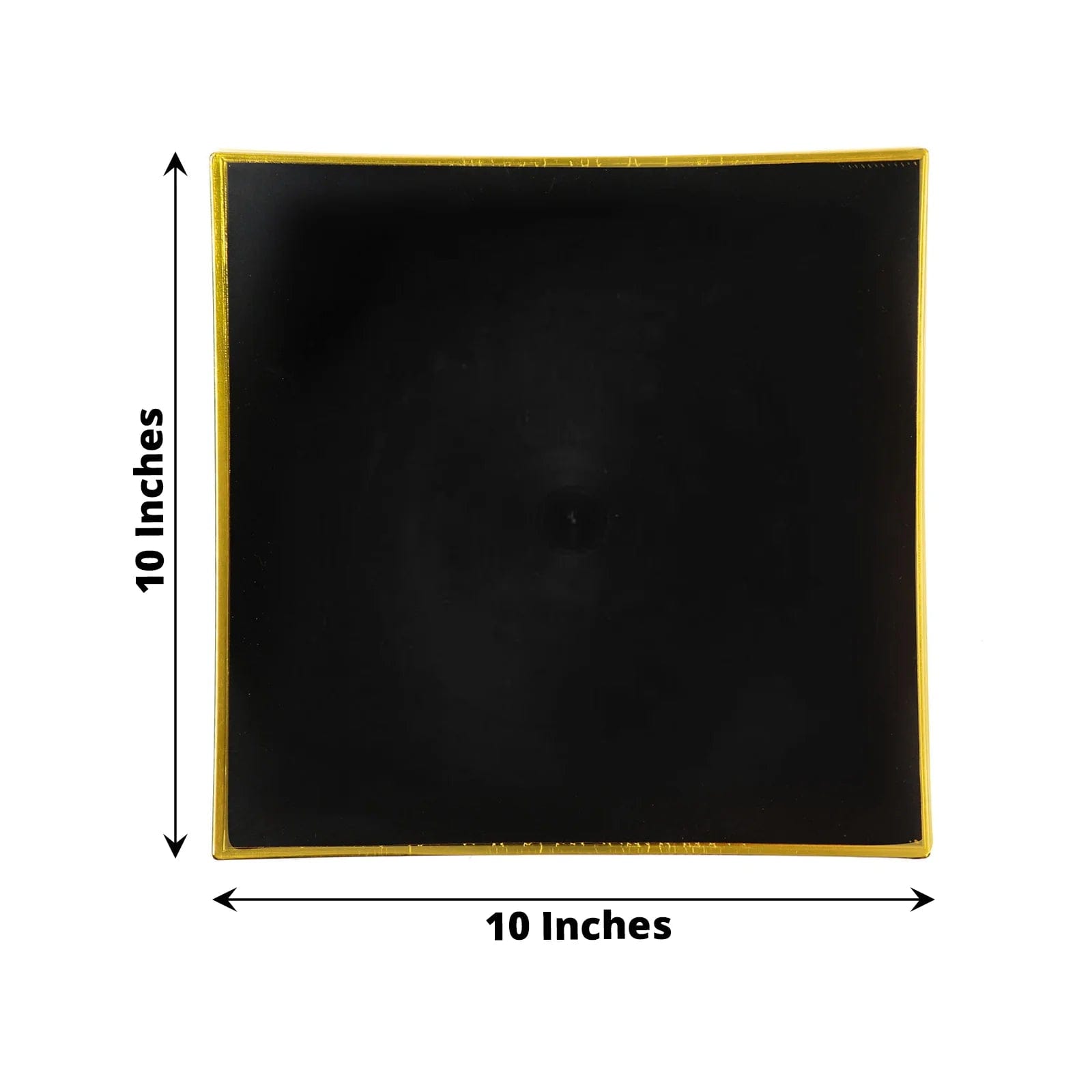 10 Square Concave Plastic Salad and Dinner Plates with Gold Rim - Disposable Tableware