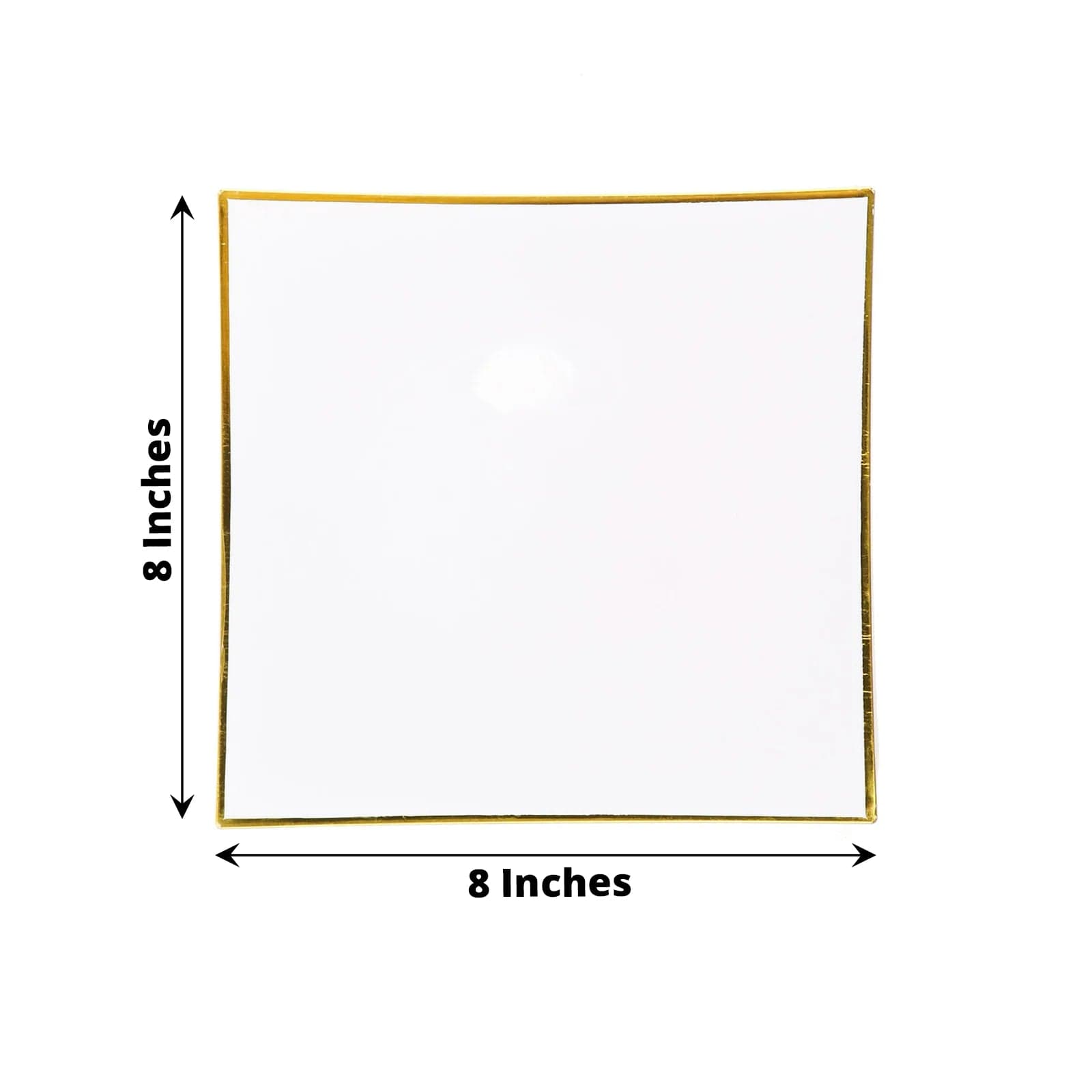 10 Square Concave Plastic Salad and Dinner Plates with Gold Rim - Disposable Tableware