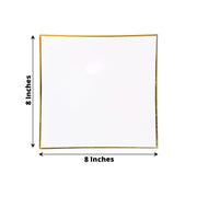 10 Square Concave Plastic Salad and Dinner Plates with Gold Rim - Disposable Tableware