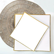 10 Square Concave Plastic Salad and Dinner Plates with Gold Rim - Disposable Tableware