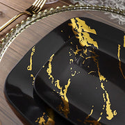 10 Square Metallic Marble Plastic Salad and Dinner Plates - Disposable Tableware