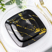 10 Square Metallic Marble Plastic Salad and Dinner Plates - Disposable Tableware