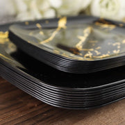 10 Square Metallic Marble Plastic Salad and Dinner Plates - Disposable Tableware