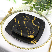 10 Square Metallic Marble Plastic Salad and Dinner Plates - Disposable Tableware