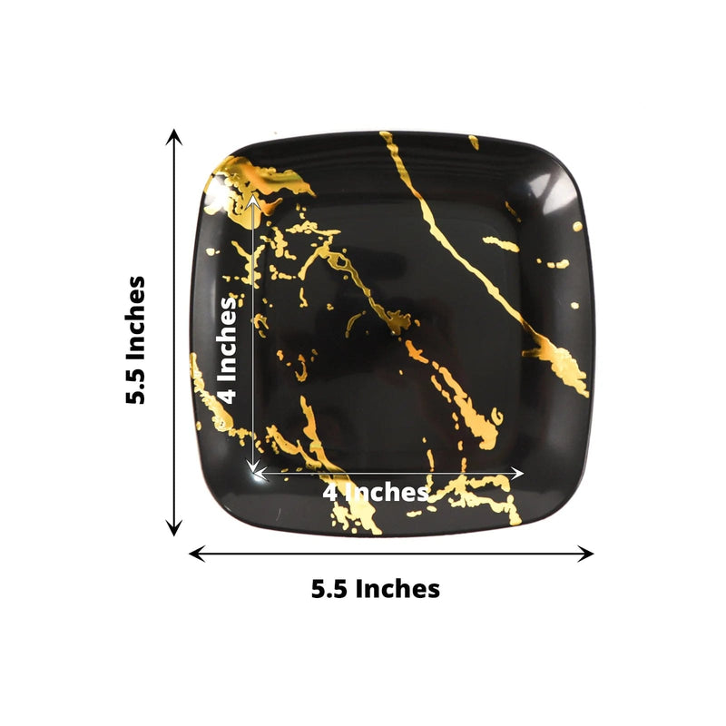 10 Square Metallic Marble Plastic Salad and Dinner Plates - Disposable Tableware