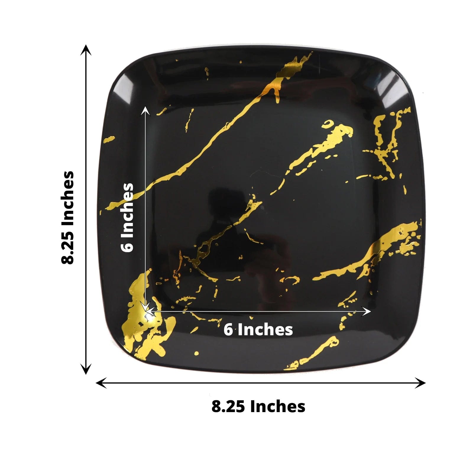 10 Square Metallic Marble Plastic Salad and Dinner Plates - Disposable Tableware