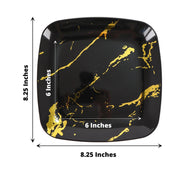 10 Square Metallic Marble Plastic Salad and Dinner Plates - Disposable Tableware