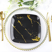 10 Square Metallic Marble Plastic Salad and Dinner Plates - Disposable Tableware