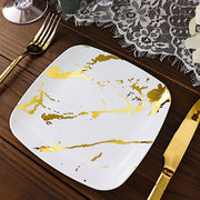 10 Square Metallic Marble Plastic Salad and Dinner Plates - Disposable Tableware