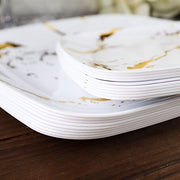 10 Square Metallic Marble Plastic Salad and Dinner Plates - Disposable Tableware