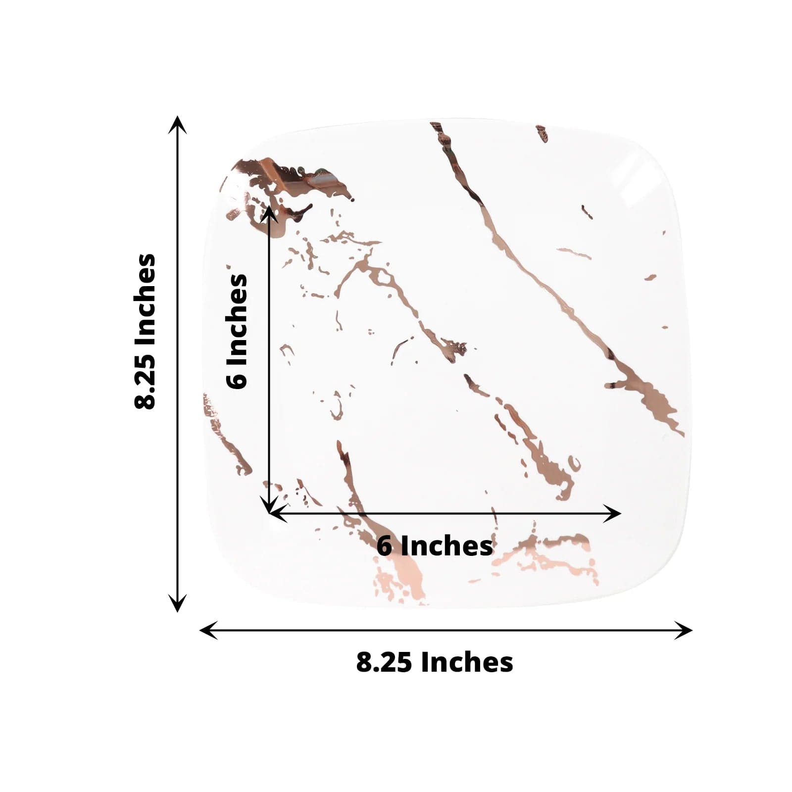 10 Square Metallic Marble Plastic Salad and Dinner Plates - Disposable Tableware