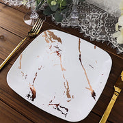 10 Square Metallic Marble Plastic Salad and Dinner Plates - Disposable Tableware