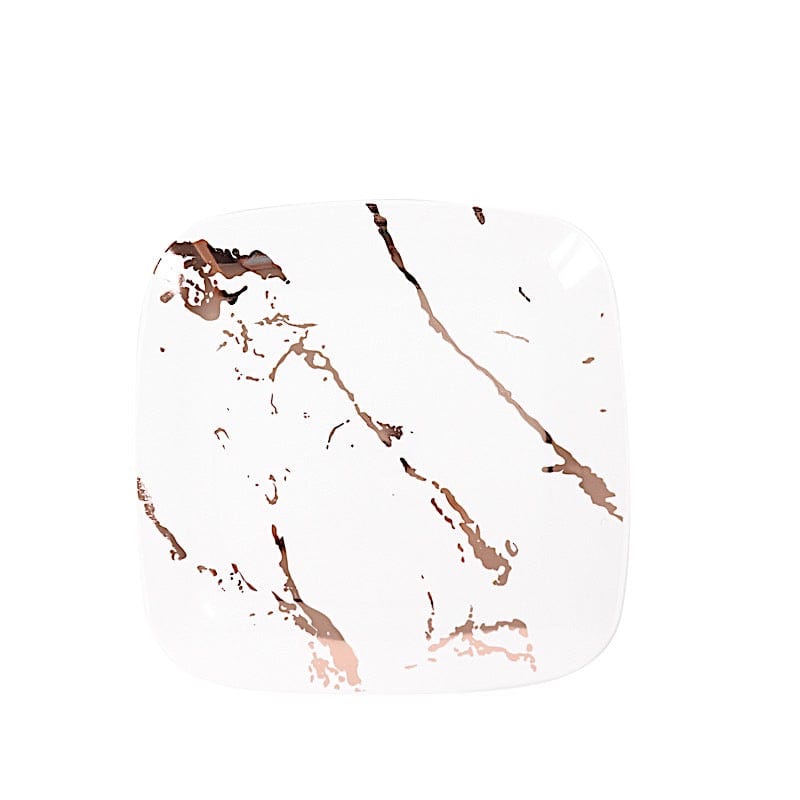 10 Square Metallic Marble Plastic Salad and Dinner Plates - Disposable Tableware DSP_PLS0005_8_WHTRG