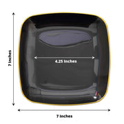 10 Square Plastic Salad and Dinner Plates with Gold Rim - Disposable Tableware