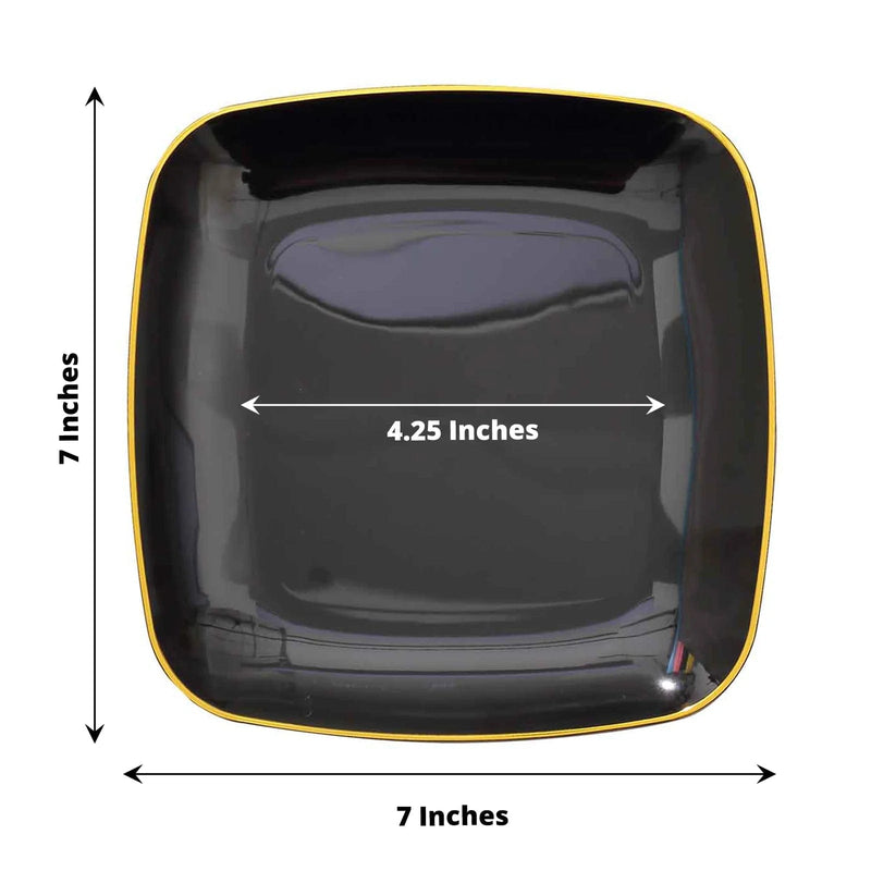 10 Square Plastic Salad and Dinner Plates with Gold Rim - Disposable Tableware