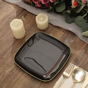 10 Square Plastic Salad and Dinner Plates with Gold Rim - Disposable Tableware