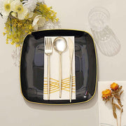 10 Square Plastic Salad and Dinner Plates with Gold Rim - Disposable Tableware
