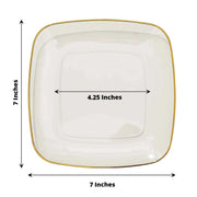 10 Square Plastic Salad and Dinner Plates with Gold Rim - Disposable Tableware