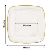 10 Square Plastic Salad and Dinner Plates with Gold Rim - Disposable Tableware