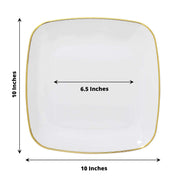 10 Square Plastic Salad and Dinner Plates with Gold Rim - Disposable Tableware