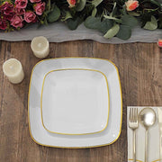 10 Square Plastic Salad and Dinner Plates with Gold Rim - Disposable Tableware