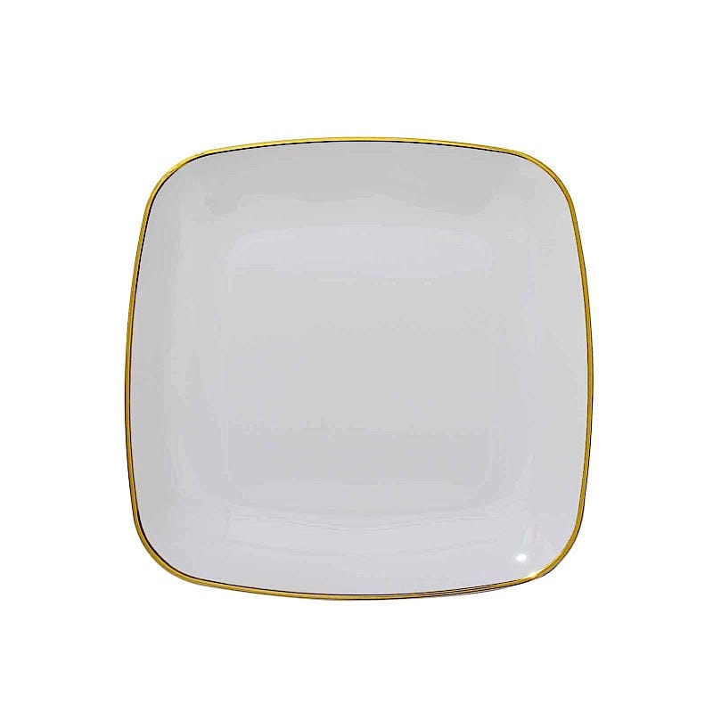 10 Square Plastic Salad and Dinner Plates with Gold Rim - Disposable Tableware