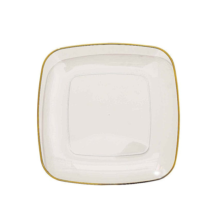 10 Square Plastic Salad and Dinner Plates with Gold Rim - Disposable Tableware DSP_PLS0008_10_CLGD