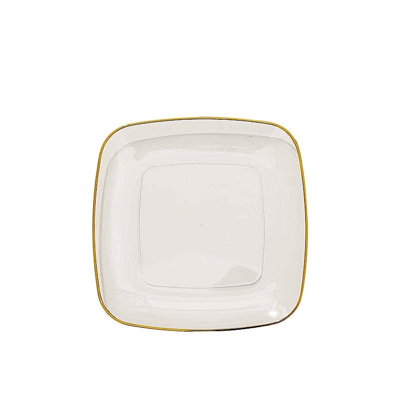 10 Square Plastic Salad and Dinner Plates with Gold Rim - Disposable Tableware DSP_PLS0008_7_CLGD