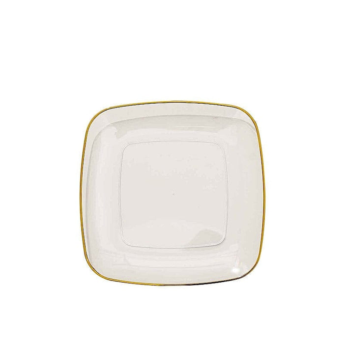 10 Square Plastic Salad and Dinner Plates with Gold Rim - Disposable Tableware DSP_PLS0008_7_CLGD