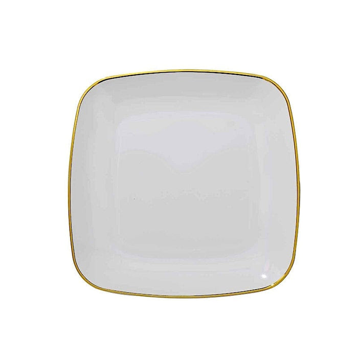 10 Square Plastic Salad and Dinner Plates with Gold Rim - Disposable Tableware DSP_PLS0008_7_WHGD