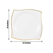 10 Square Plastic Salad and Dinner Plates with Wavy Gold Rim - Disposable Tableware