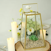 10" tall Geometric Metal Lantern Candle Holder Hanging Terrarium - Gold and Clear CAND_LANT007_L_GOLD