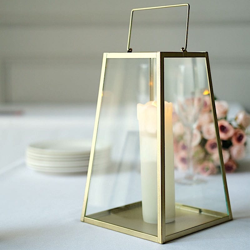 10" tall Geometric Metal Lantern Candle Holder Hanging Terrarium - Gold and Clear CAND_LANT007_L_GOLD
