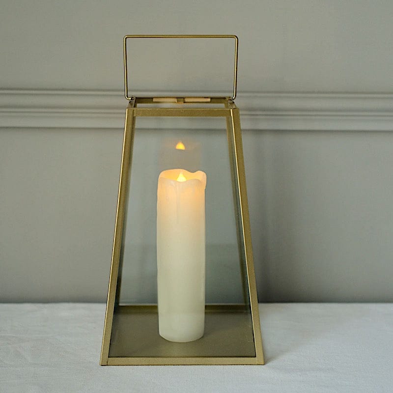 10" tall Geometric Metal Lantern Candle Holder Hanging Terrarium - Gold and Clear CAND_LANT007_L_GOLD