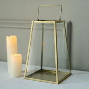 10" tall Geometric Metal Lantern Candle Holder Hanging Terrarium - Gold and Clear CAND_LANT007_L_GOLD