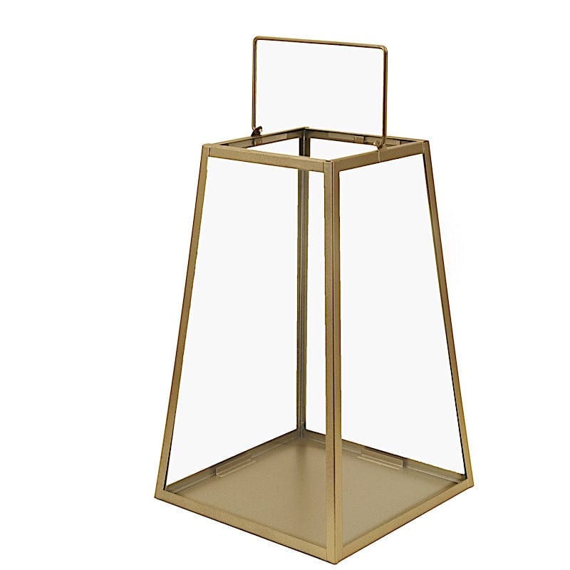 10" tall Geometric Metal Lantern Candle Holder Hanging Terrarium - Gold and Clear CAND_LANT007_L_GOLD