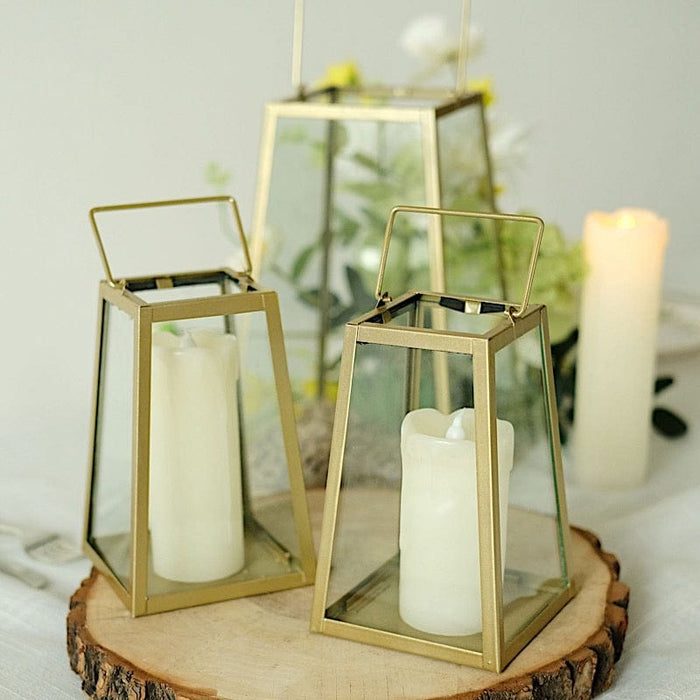 10" tall Geometric Metal Lantern Candle Holder Hanging Terrarium - Gold and Clear CAND_LANT007_L_GOLD
