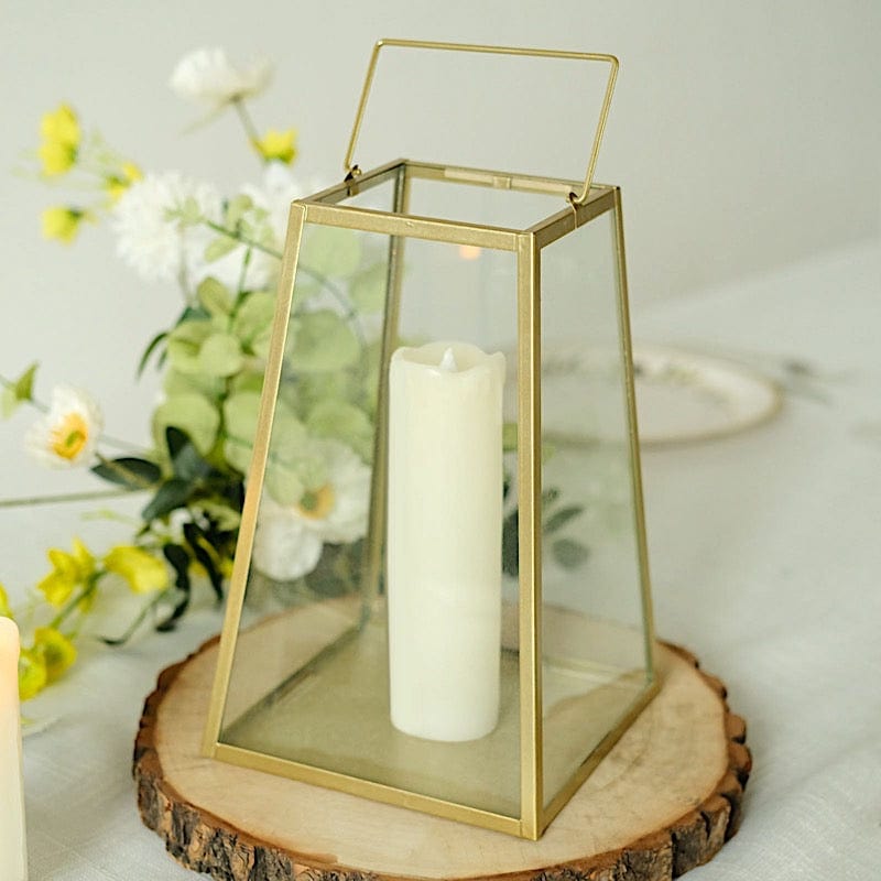 10" tall Geometric Metal Lantern Candle Holder Hanging Terrarium - Gold and Clear CAND_LANT007_L_GOLD