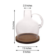10" tall Glass Vase Jug with Wooden Base - Clear VASE_A35_10