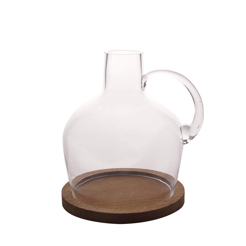 10" tall Glass Vase Jug with Wooden Base - Clear VASE_A35_10