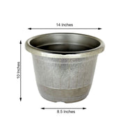 10" tall Round Plastic Flower Plant Pot with Metallic Barrel Design