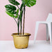 10" tall Round Plastic Flower Plant Pot with Metallic Barrel Design